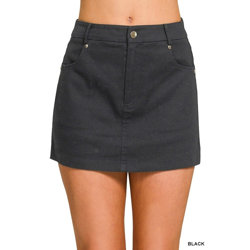 Zenana Cotton Twill Lined Mini Skirts - Small